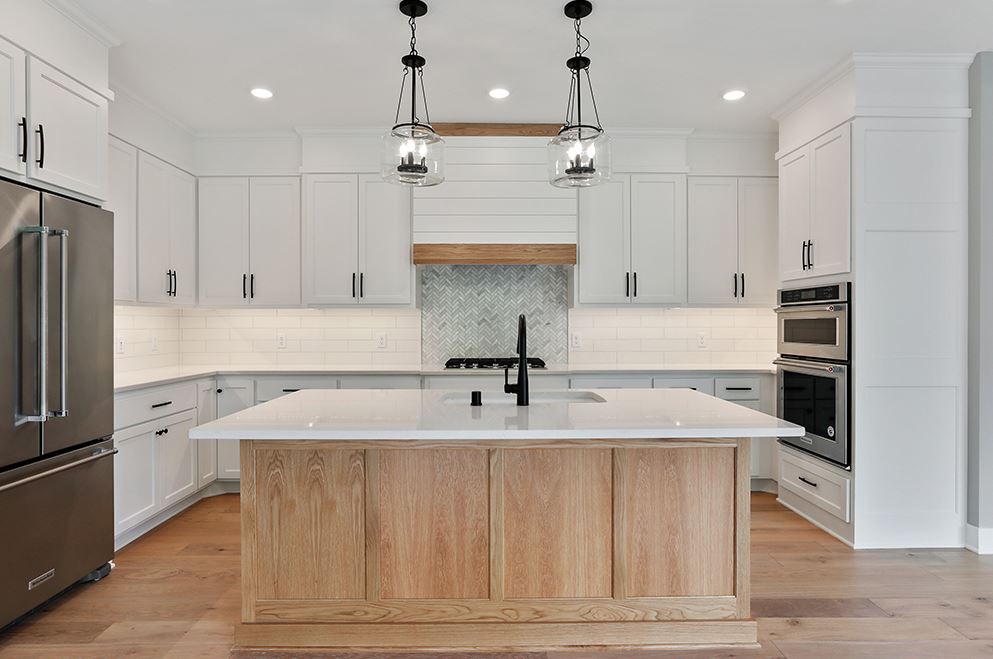 Paint Grade Kitchen with Wood hood and Island