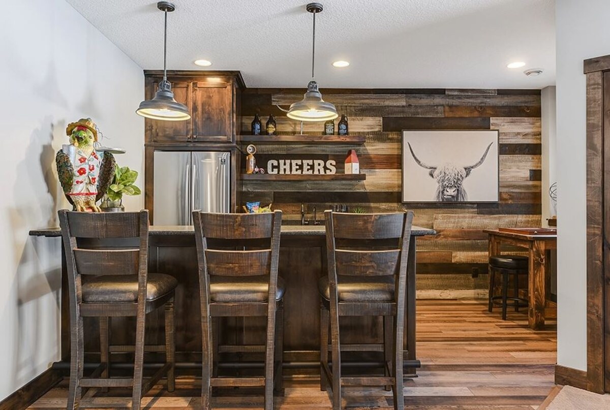 Rustic alder bar with raised bar top