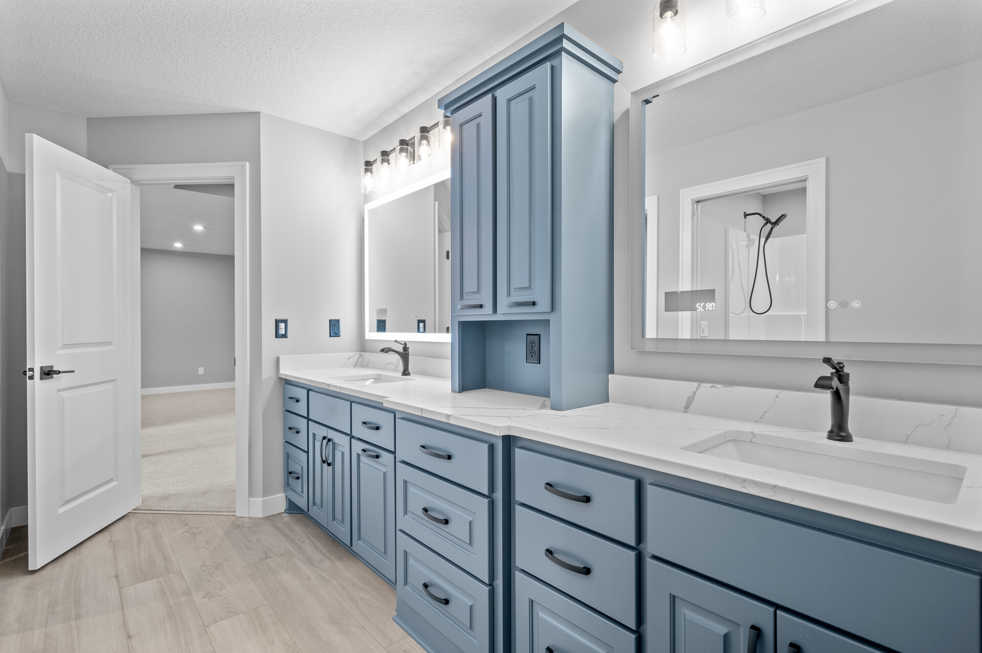Stunning Master Bath, Double Sink Vanity Paint Grade Blue