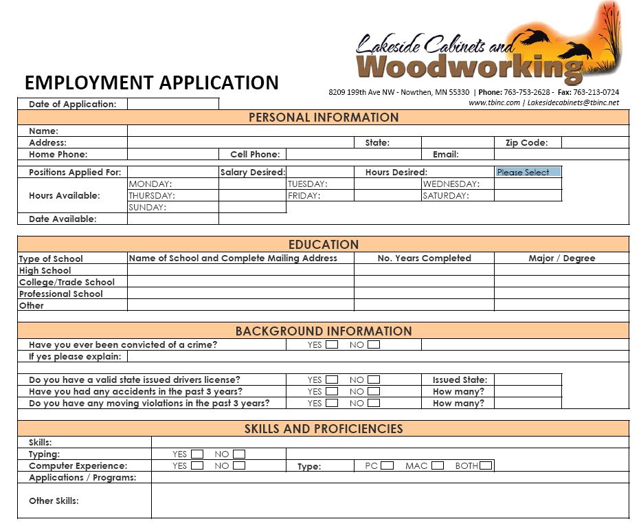 image of Lakeside employment application